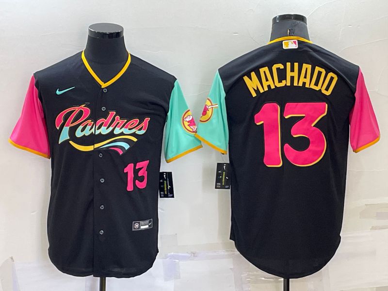 Men San Diego Padres #13 Machado Black City Edition Nike 2022 MLB Jersey